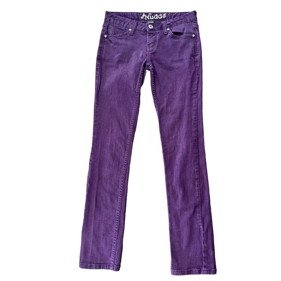 Women's MUDD Stretchy Skinny Jeans, purple plum color, low rise, Size 3(sku-e5) - Picture 11 of 11